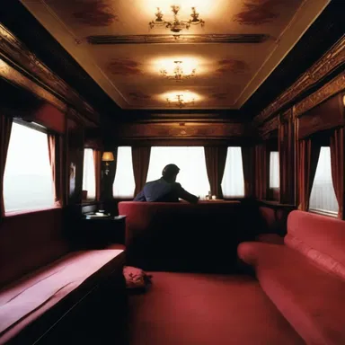The suspenseful thriller movie featured a scene where the main character is trapped inside a drawing room on a moving train.