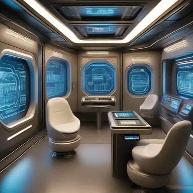 In the science fiction novel, the futuristic spaceship had advanced drawing rooms equipped with holographic displays and personal AIs.