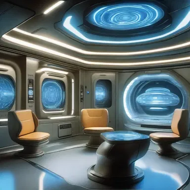 In the science fiction novel, the futuristic spaceship had advanced drawing rooms equipped with holographic displays and personal AIs.