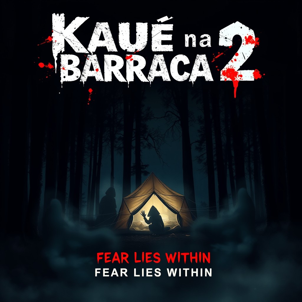 A chilling movie poster for a horror film titled 'Kauê na Barraca 2'