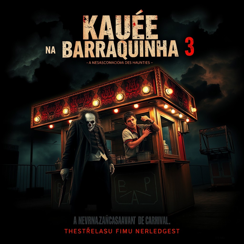 A chilling movie poster for a horror film titled 'Kauê na Barraquinha 3'