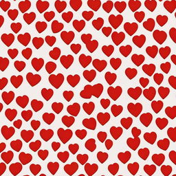 A cloth design featuring a pattern of red hearts against a milky white background.