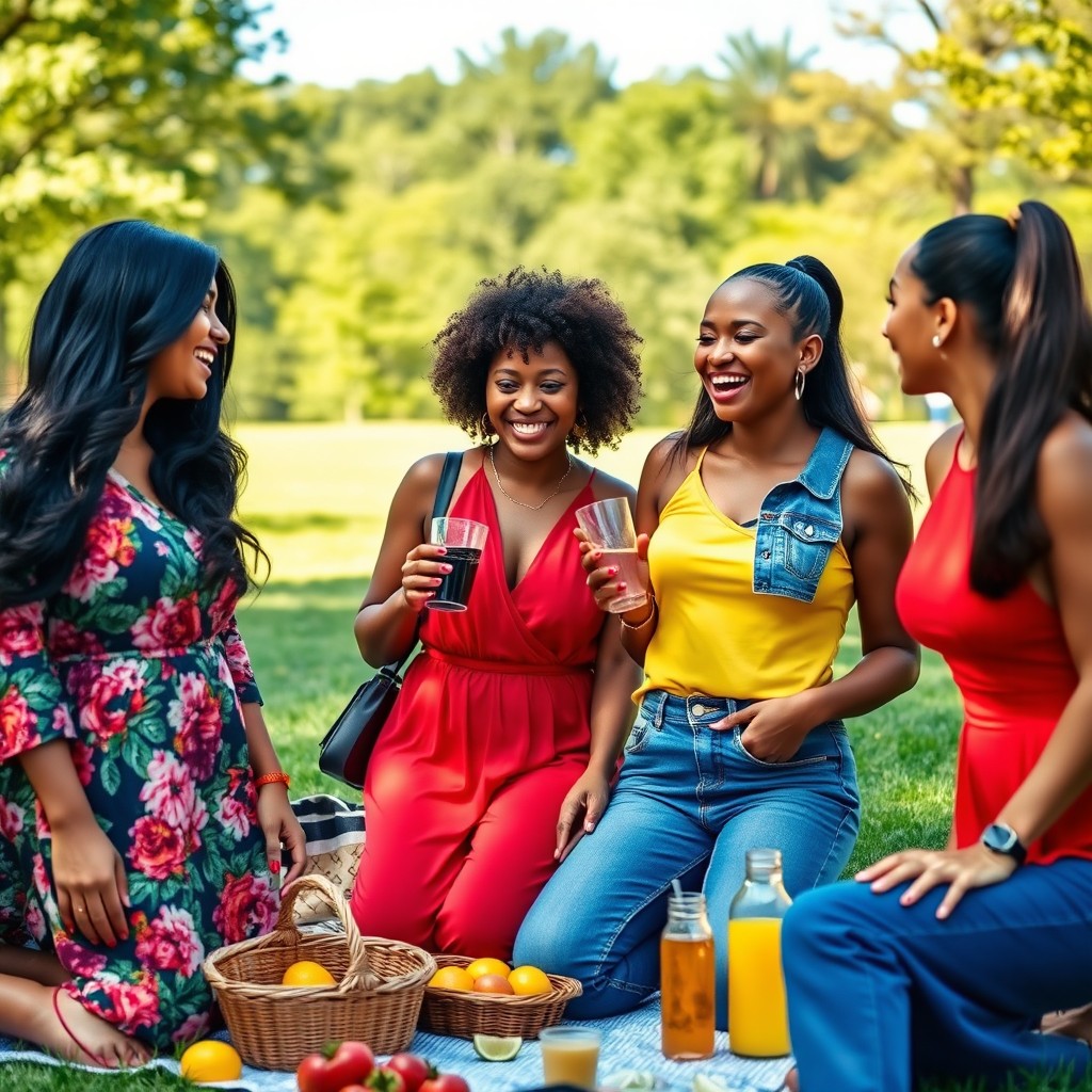 A vibrant scene featuring a diverse group of women enjoying an outdoor gathering