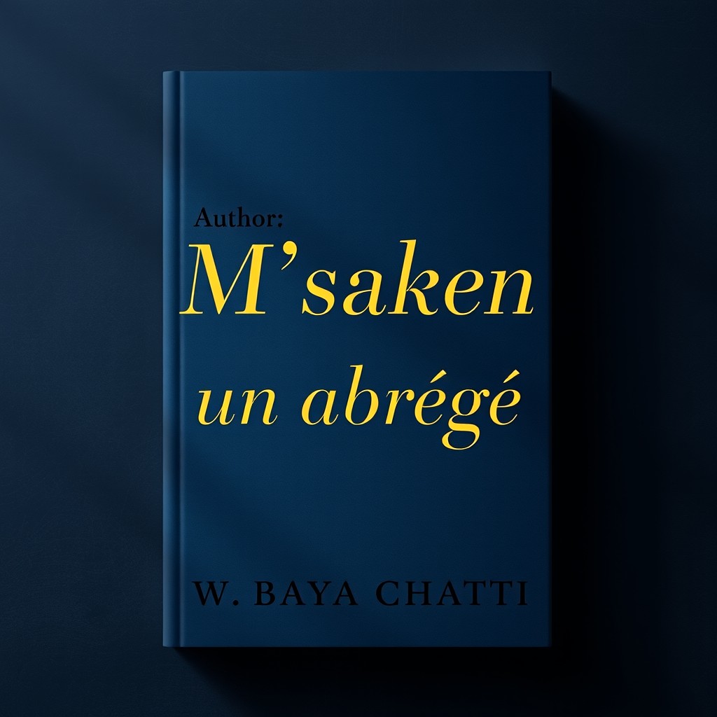 A book cover design featuring the title "M'saken, un abrégé" prominently displayed in an elegant font
