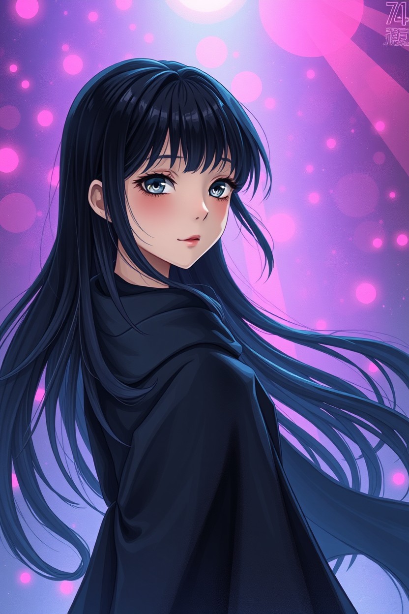 A painting of a shy girl in a sci-fi atmosphere, designed in retro shojo anime style