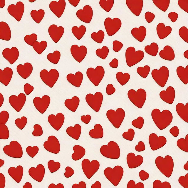 A cloth design featuring a pattern of red hearts against a milky white background.