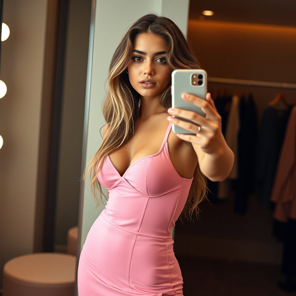 A stunning 18-year-old Arabic woman with a slim figure, characterized by large breasts, a tiny waist, and very wide hips