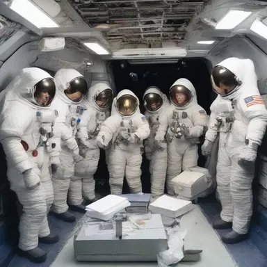 The crew of the spaceship spent months preparing their equipment and supplies for their mission to explore distant galaxies.
