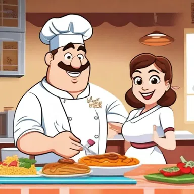 In the beloved animated show, the chef meticulously prepared a meal with all the fixings, bringing smiles to the faces of the cartoon characters.