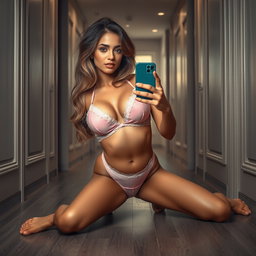 An exquisite 18-year-old Arabic woman characterized by a stunningly thin physique with large breasts, a tiny waist, and very wide hips