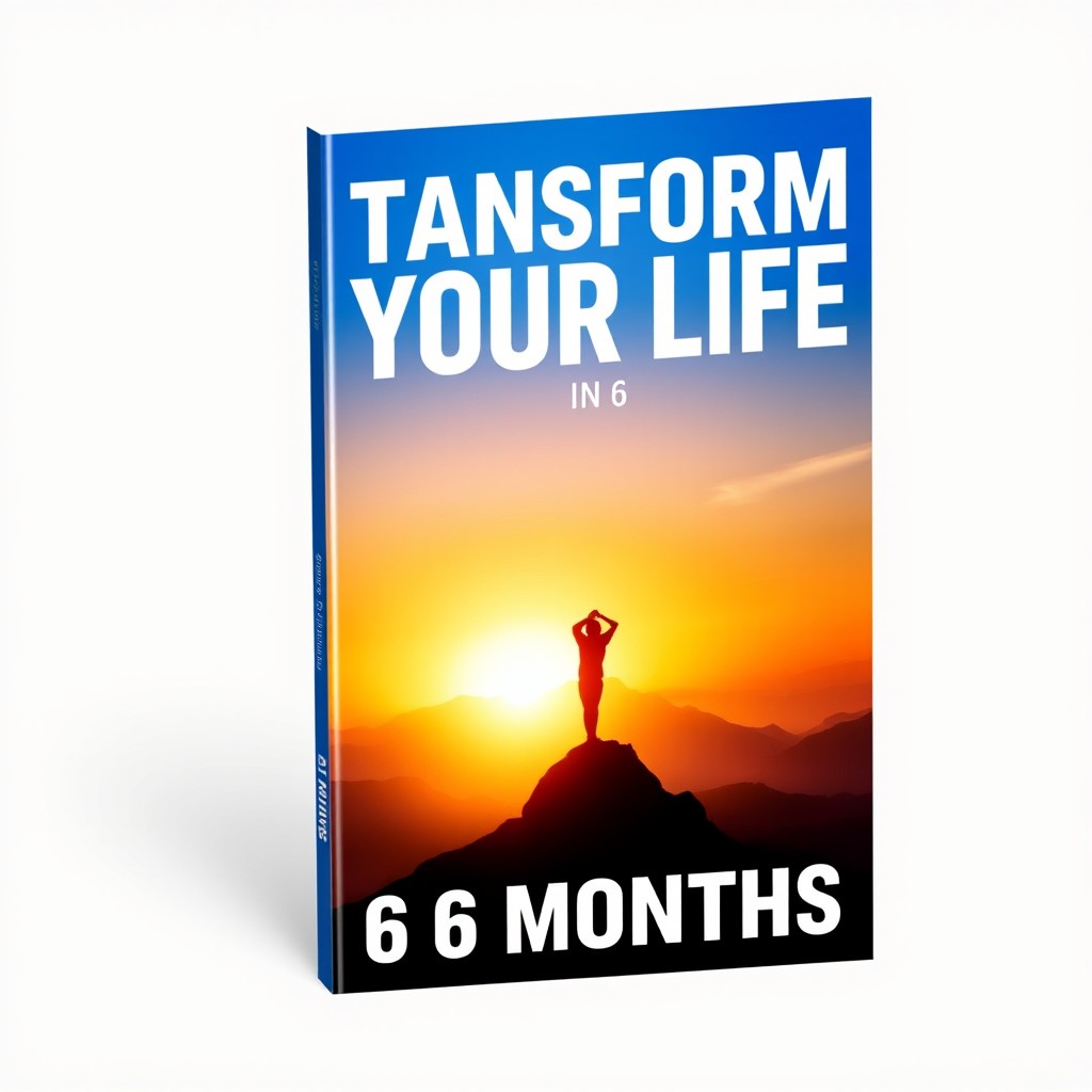 A dynamic and inspiring book cover for 'Transform Your Life in 6 Months'