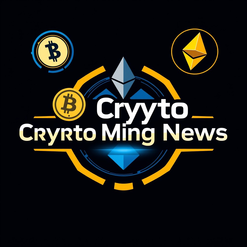 A bold and modern logo design for a Crypto Marketing News Channel, featuring stylized graphics that incorporate cryptocurrency symbols such as Bitcoin and Ethereum
