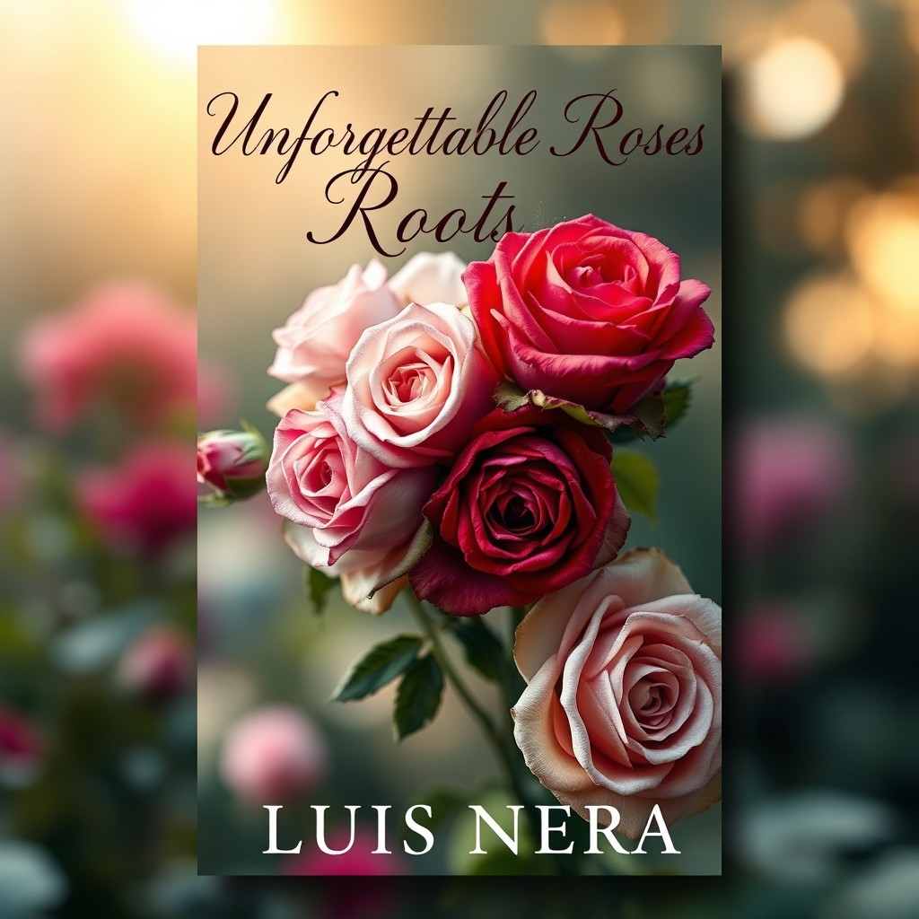 An evocative cover design for the novel 'Unforgettable Roses: Roots of Pain' by Luis Nera