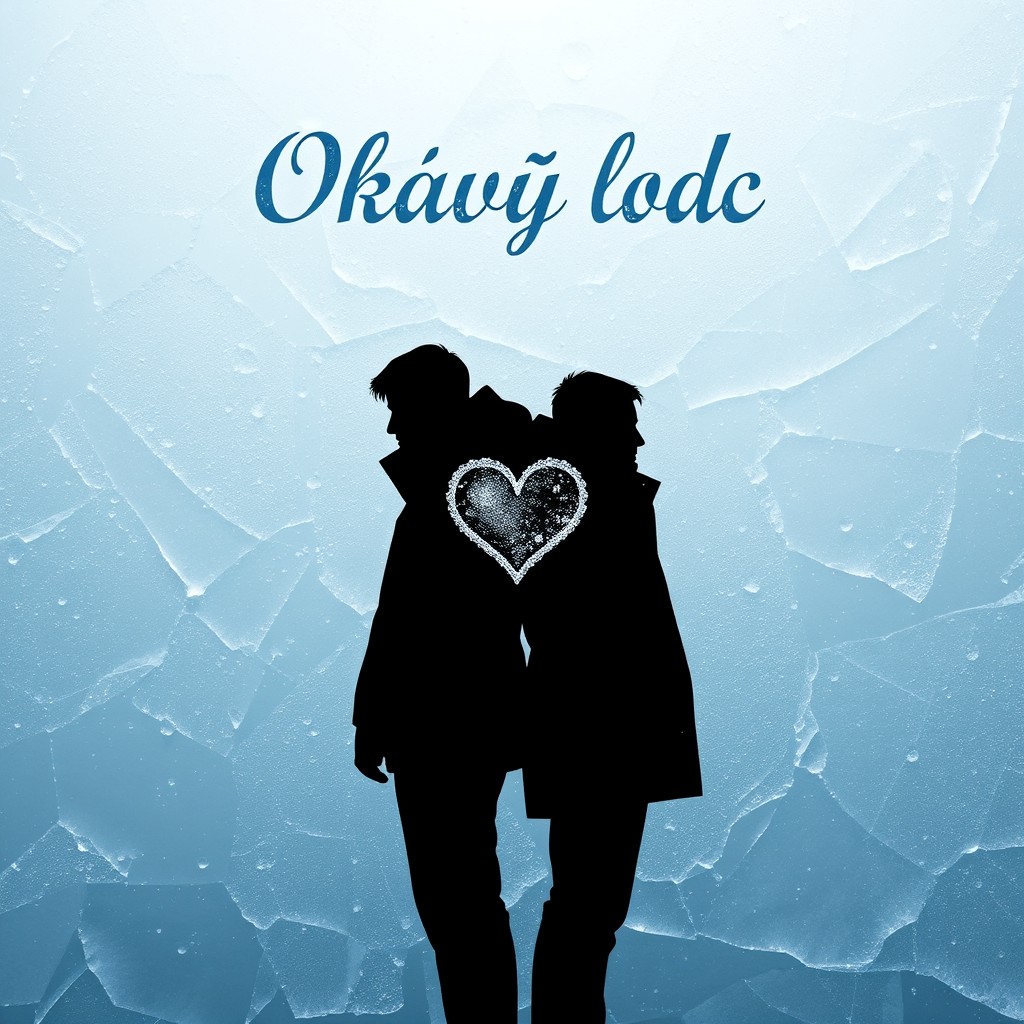 A frosty ice background featuring two male silhouettes standing back to back