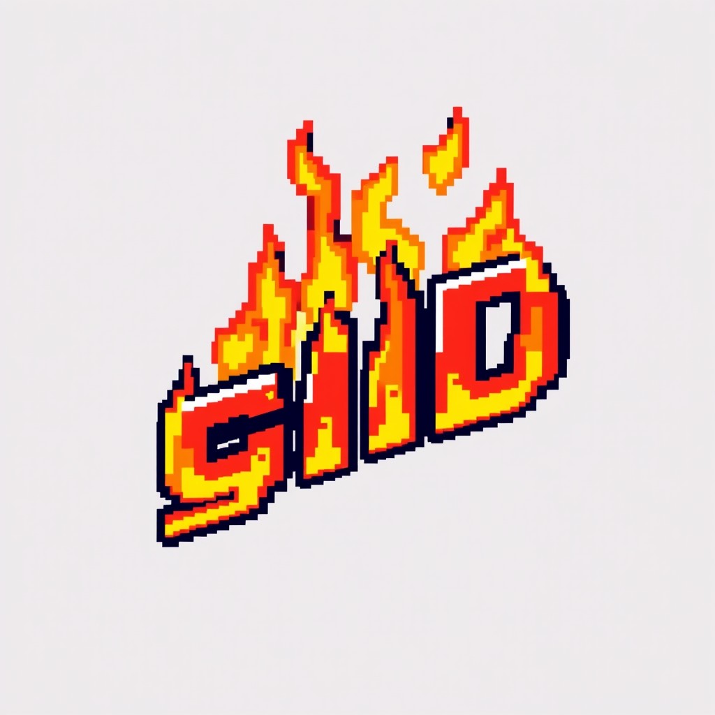 Pixel art representation of the word 'SID' in bold and stylized letters, depicted as if it's on fire