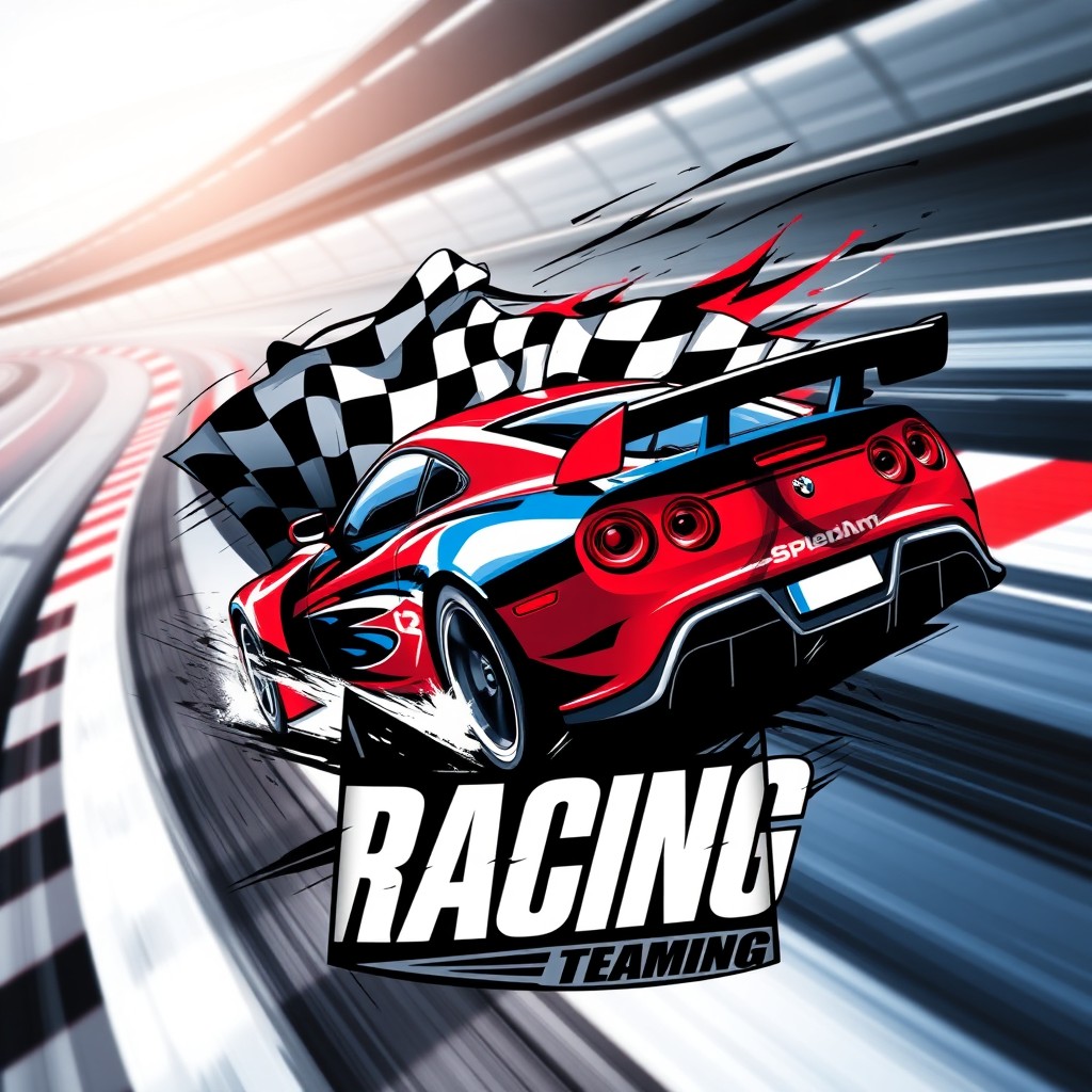 A striking design for a racing team T-shirt featuring a dynamic racing theme