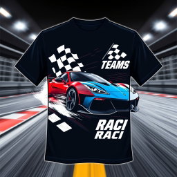 A striking design for a racing team T-shirt featuring a dynamic racing theme