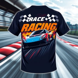 A striking design for a racing team T-shirt featuring a dynamic racing theme
