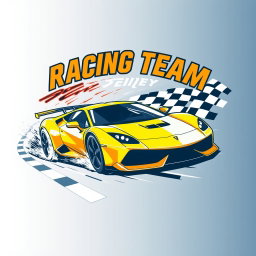 A modern and eye-catching design for a racing team T-shirt, inspired by contemporary driving trends