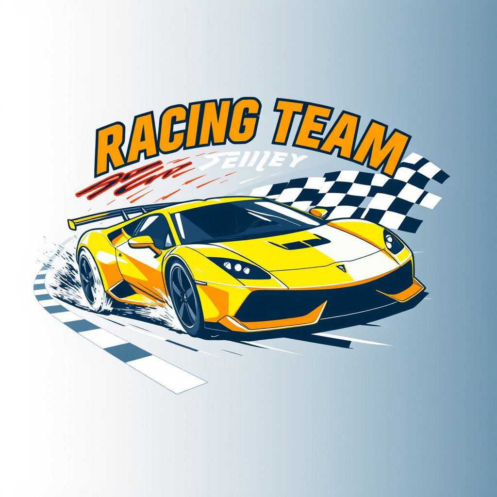A modern and eye-catching design for a racing team T-shirt, inspired by contemporary driving trends