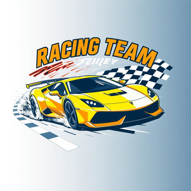 A modern and eye-catching design for a racing team T-shirt, inspired by contemporary driving trends