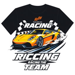 A modern and eye-catching design for a racing team T-shirt, inspired by contemporary driving trends