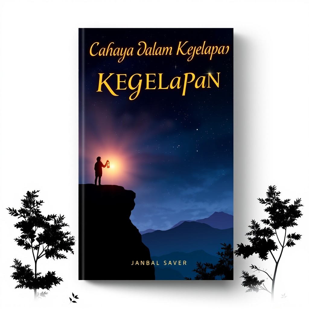 A captivating novel cover design for the book titled 'Cahaya Dalam Kegelapan' (Light in the Darkness)