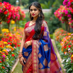 A beautiful woman wearing a stunning, intricately designed traditional Indian saree