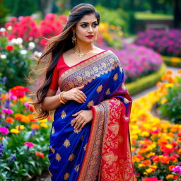 A beautiful woman wearing a stunning, intricately designed traditional Indian saree