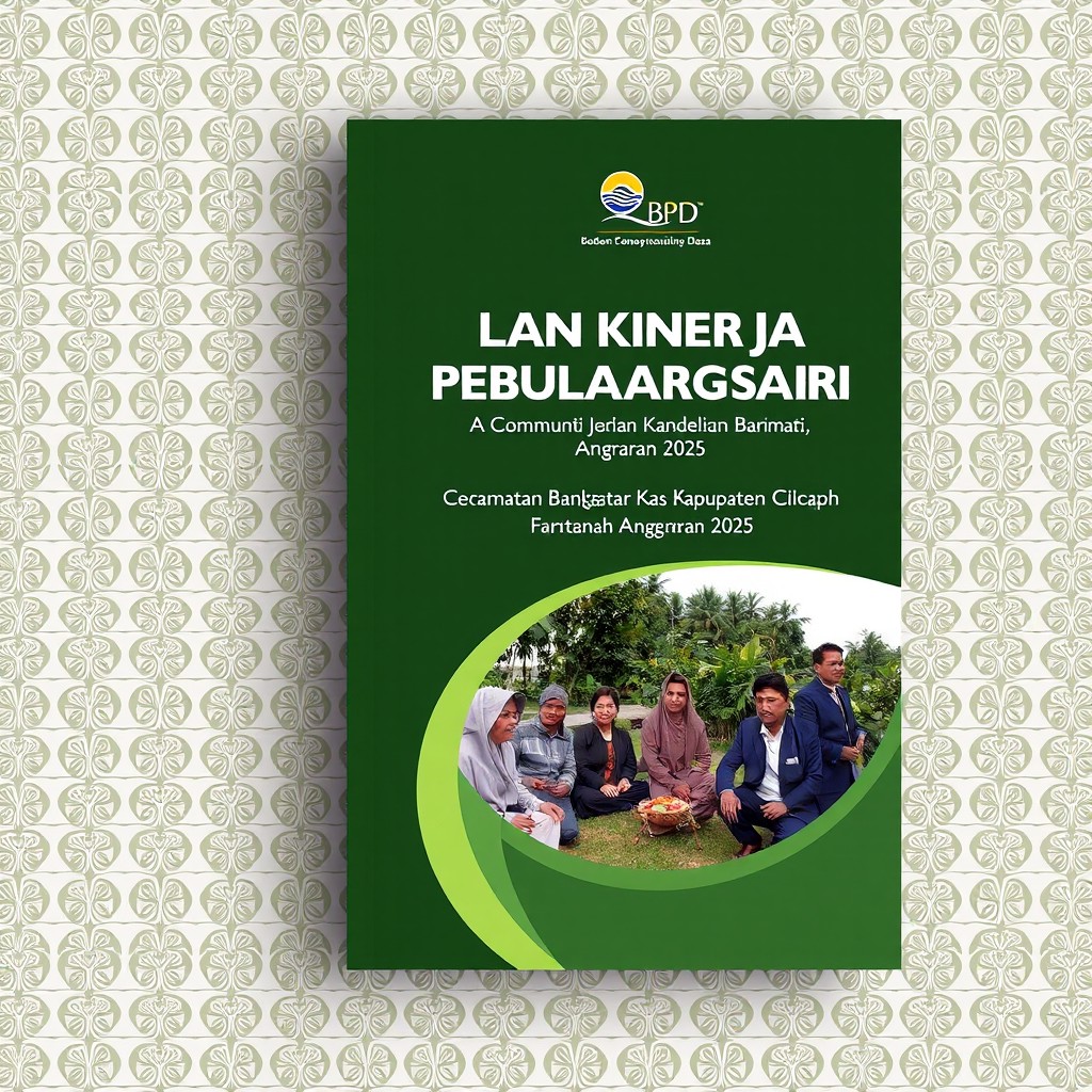 A professional book cover design for an A4 report titled 'Laporan Kinerja Badan Permusyawaratan Desa (BPD) Desa Bulaksari Kecamatan Bantarsari Kabupaten Cilacap Provinsi Jawa Tengah Tahun Anggaran 2025'