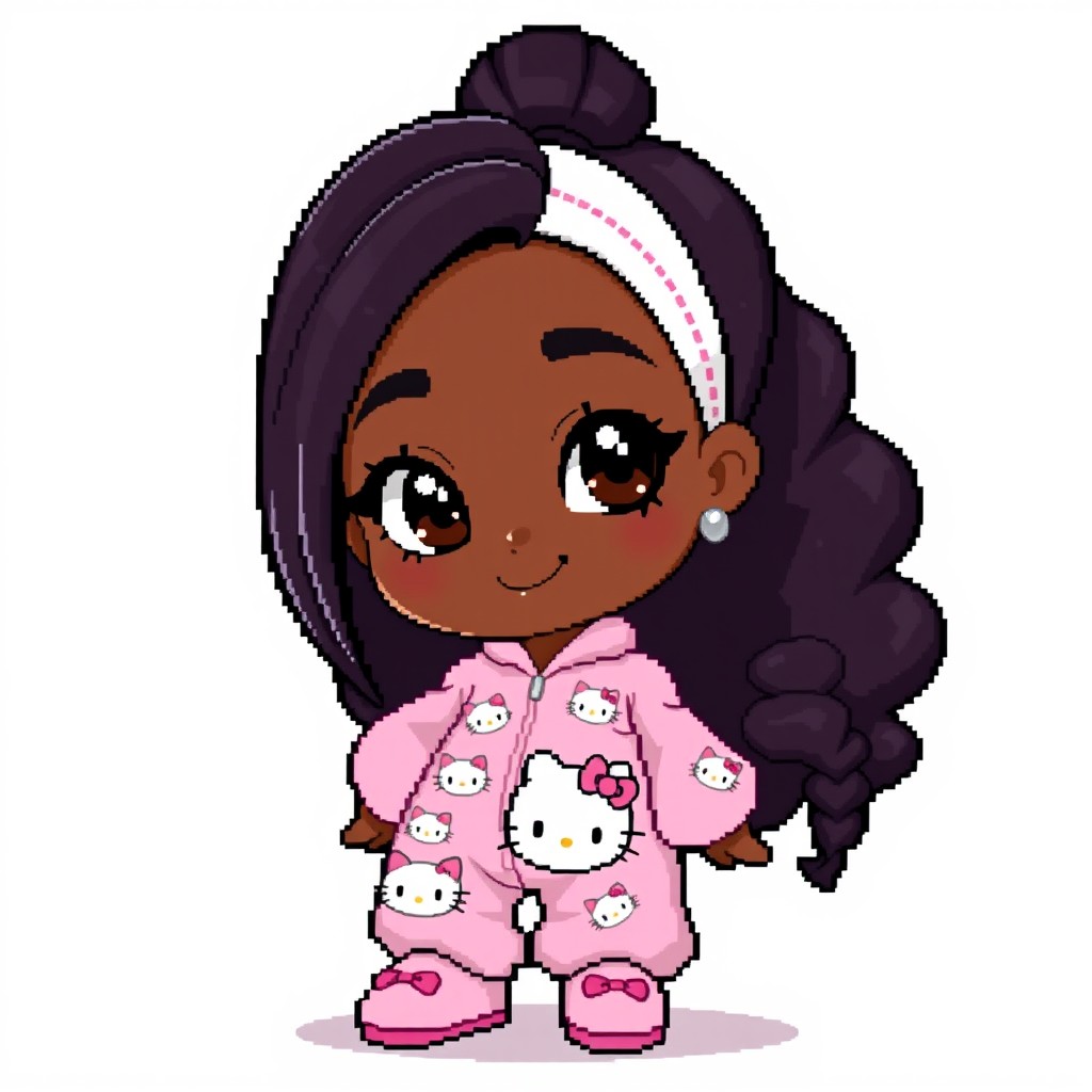 A pixel art character of a light-skinned Black woman featuring a nice body shape
