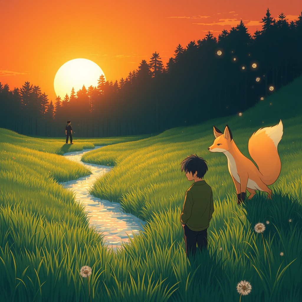A cover illustration for the story titled 'Ветер Скрытого Луга' by 'Перо Тьмы'