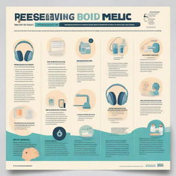 Informative poster displaying the steps for proper hearing care. Include illustrations of ears, sound waves, protective gear, and safe listening practices with the headline 'Preserving the Sound of Life'.