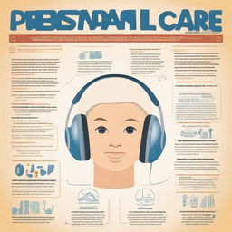 Informative poster displaying the steps for proper hearing care. Include illustrations of ears, sound waves, protective gear, and safe listening practices with the headline 'Preserving the Sound of Life'.