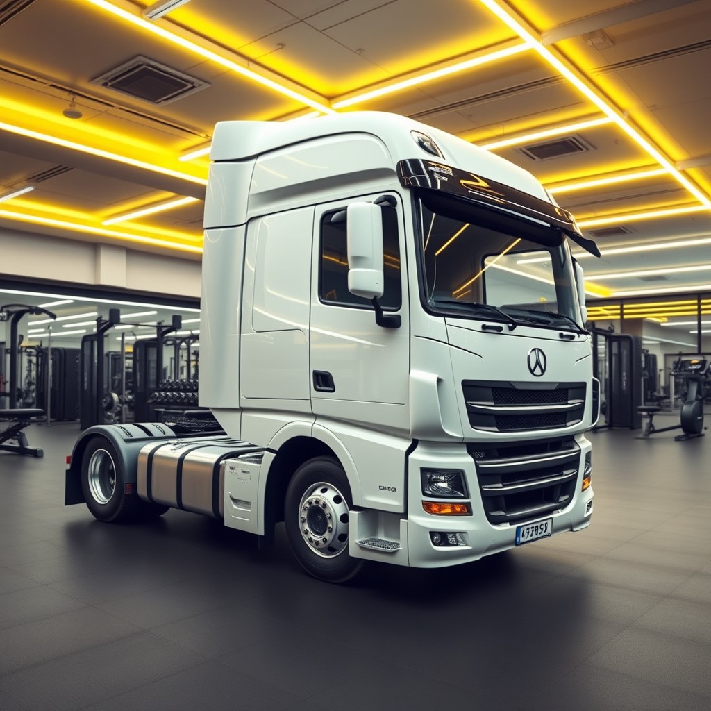 A white truck cab designed for cargo with no container attached