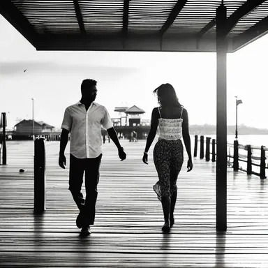 Although the fish stalls at the market emitted a strong stinkiness, the couple enjoyed their romantic stroll along the pier.