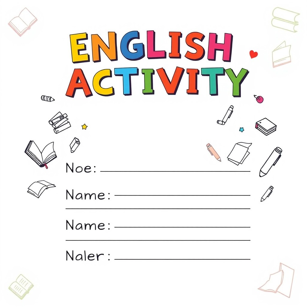 A creative and colorful front page for an English activity