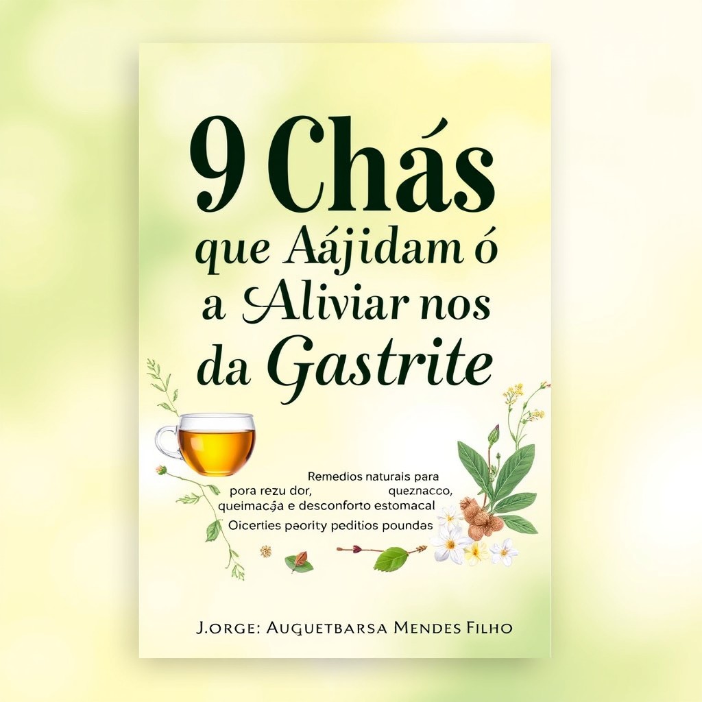 An eye-catching eBook cover design for the title '9 Chás que Ajudam a Aliviar os Sintomas da Gastrite'
