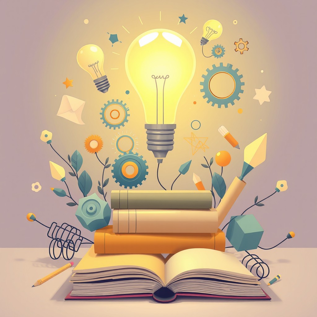 An aesthetic digital illustration representing the concept of thinking in an educational context