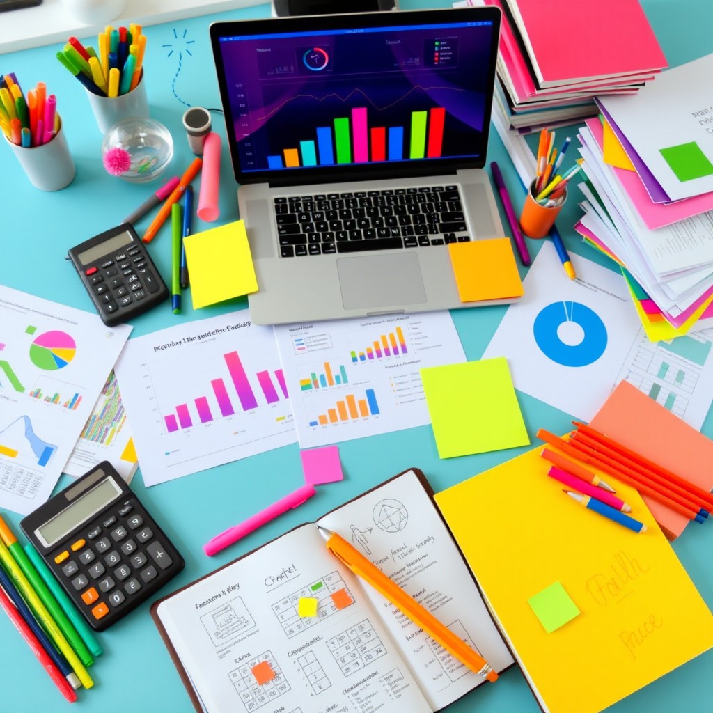 A vibrant and engaging scene depicting an accountancy project workspace