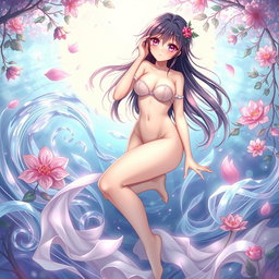 An artistic depiction of stylized anime characters in a tasteful and elegant nude form, celebrating the beauty of the human figure while maintaining an artistic and respectful approach