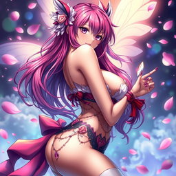 A visually striking and artistic representation of a sexy anime character in an enticing yet elegant pose, embodying the essence of allure and fantasy