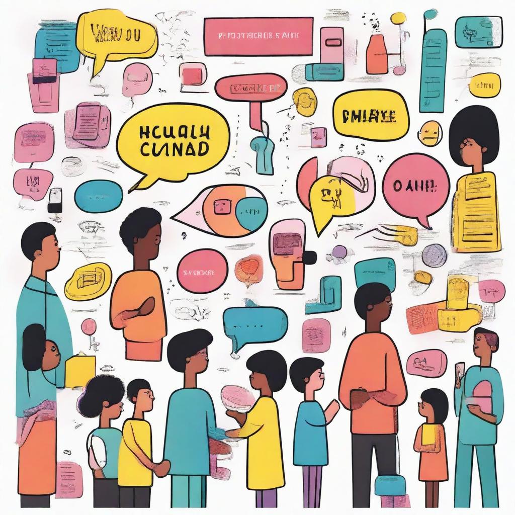 A vibrant cartoon drawing that showcases the importance of sounds in our society. People and objects creating different types of sound, with speech bubbles indicating the sound effects, to demonstrate the vital role they play