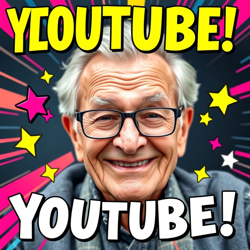 A highly engaging YouTube thumbnail featuring an elderly man's face with a cheerful expression, surrounded by vibrant colors and bold text