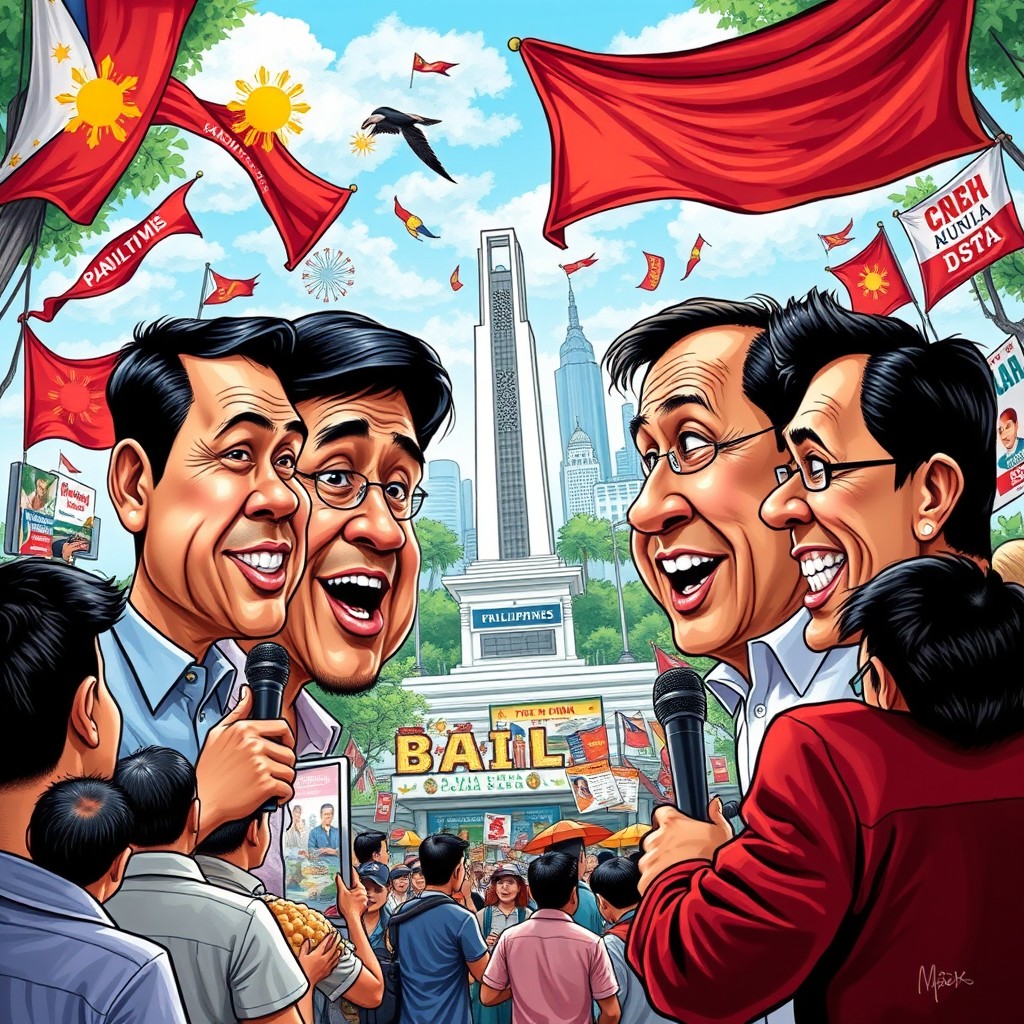 A humorous caricature depicting the political landscape of the Philippines