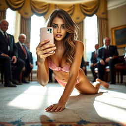 A stunning 19-year-old Arabic woman with an elegant and slender physique, featuring thin breasts, a tiny waist, and very wide hips