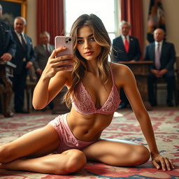 A striking 19-year-old Arabic woman with a stunningly slender physique, characterized by thin breasts, a tiny waist, and wide hips