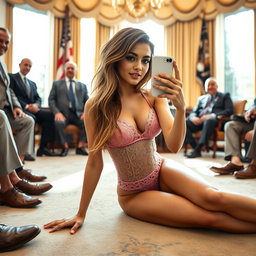 A stunning 19-year-old Arabic woman with an exquisite slender physique, featuring thin breasts, a tiny waist, and very wide hips