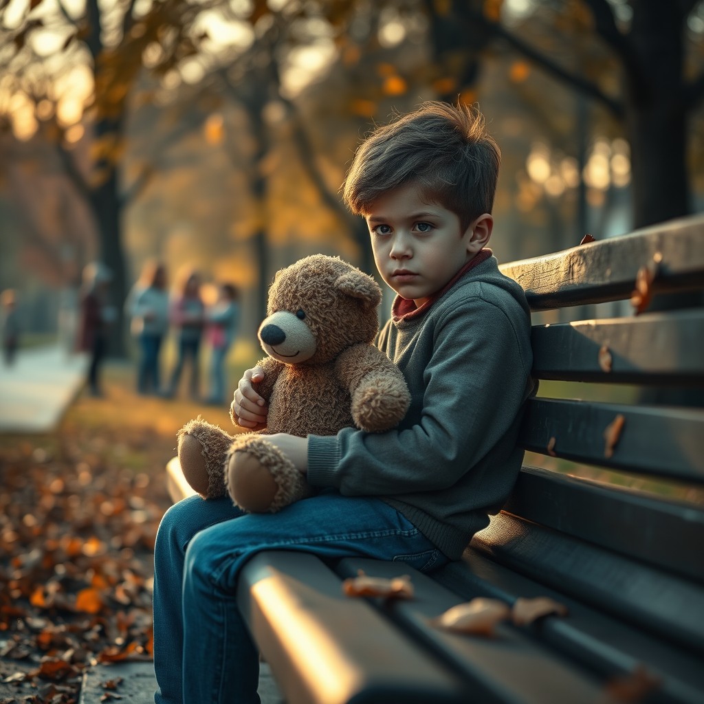 A poignant family scene depicting an 8-year-old blind boy, who has been abandoned by his father after his mother left him at birth