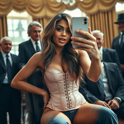 A stunning 19-year-old Arabic woman characterized by her gorgeous slender figure, featuring thin breasts, a tiny waist, and very wide hips